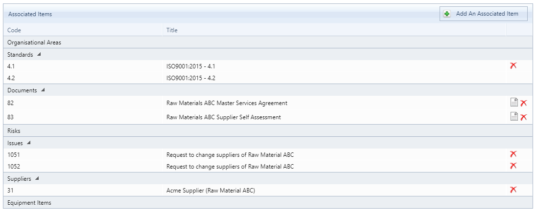 Audit Manager supplier audit associated items