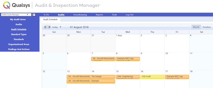 Audit and inspection Manager example for quality management system