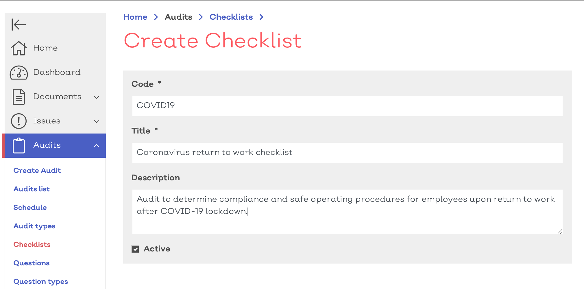 Creating a checklist Audit Manager