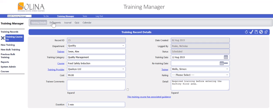 Solina Training Manager